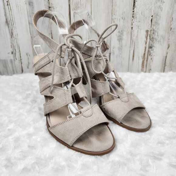 Simply Vera Vera Wang Lace Up Peep Sandals Taupe Size 10 - Picture 2 of 9